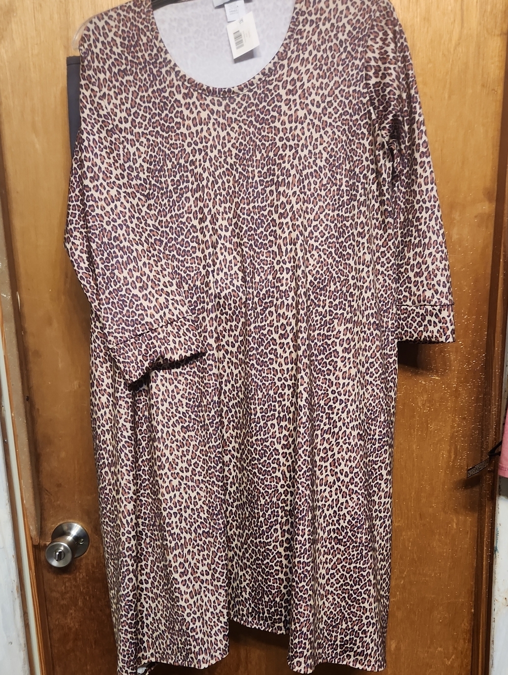 Leopard Print Long Sleeve Midi Dress in Brown and Mauve